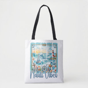 Bolsa Tote Farol do pôr do sol oceânico náutico praia costeir