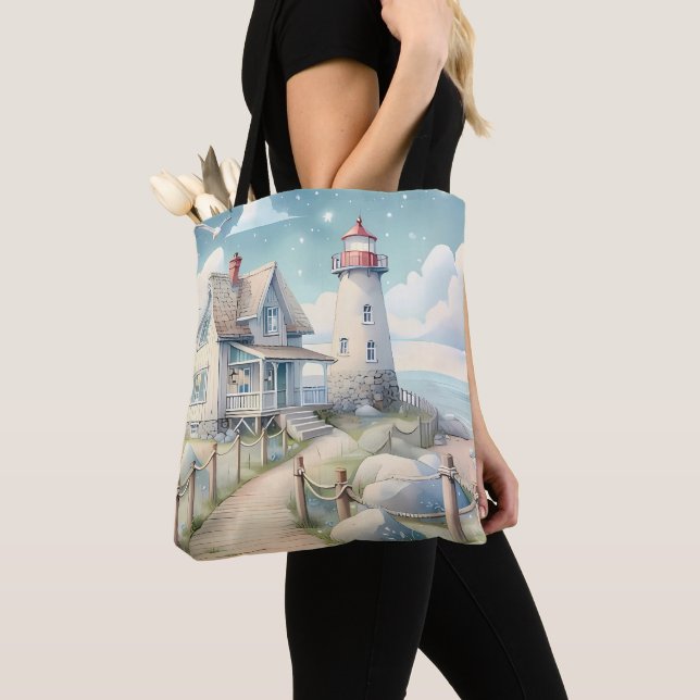 Bolsa Tote Farol Dreamy Pastel perto do mar (Close Up)