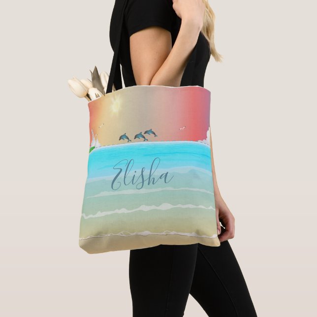 Bolsa Tote Farol Golfinhos Praia Oceano (Close Up)