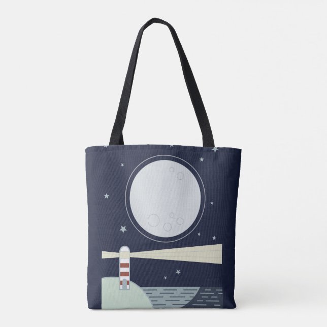 Bolsa Tote Farol minimalista com lua e estrelas (Verso)