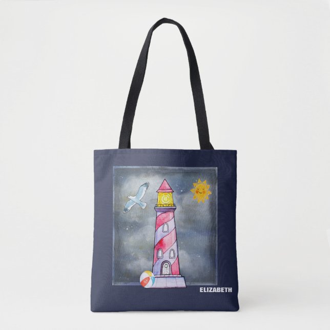Bolsa Tote Farol Vermelho com um Fundo de Tempestade Personal (Frente)