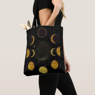 Bolsa Tote Fases da Lua Mágicas Preto e Dourado