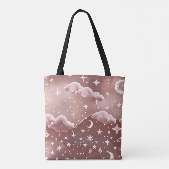 Bolsa Tote Fases da Lua Rosa Corada Sonhadora Estética (Verso)