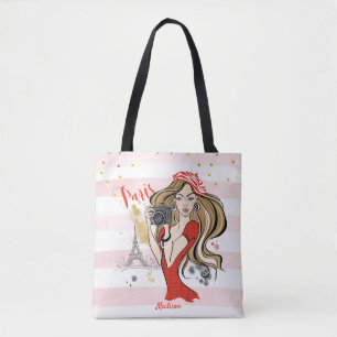 Bolsa Tote Fashion Girl Personalizada - Desenho Rosa Paris