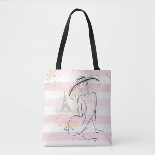 Bolsa Tote Fashion Girl Personalizada - Desenho Rosa Paris
