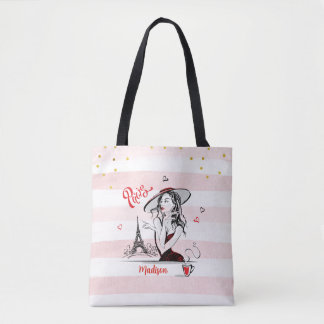 Bolsa Tote Fashion Girl Personalizada - Desenho Rosa Paris