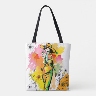 Bolsa Tote Fashionista Aquarela - Floral de Verão Chic Pop Ar