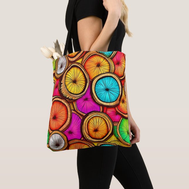 Bolsa Tote Fatia de Coco Vibrante Design Abstrato (Close Up)