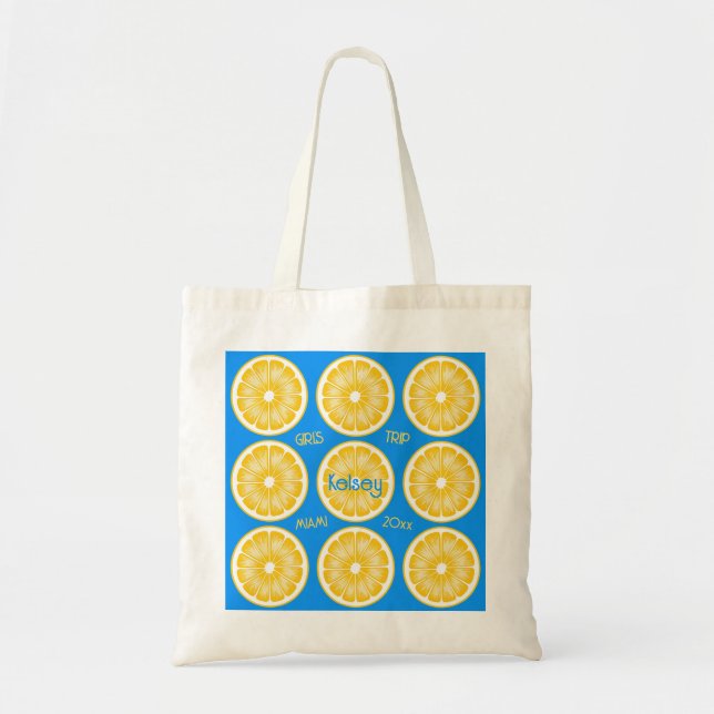 Bolsa Tote Fatia de Limão Solteira Aqua e Amarelo (Frente)
