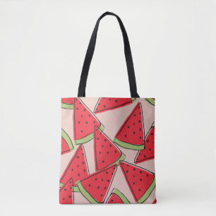 Bolsa Tote fatias de melancia com fundo rosa sem costura pa