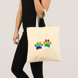 Bolsa Tote Faux 3D Rainbow Dog Paw Prints