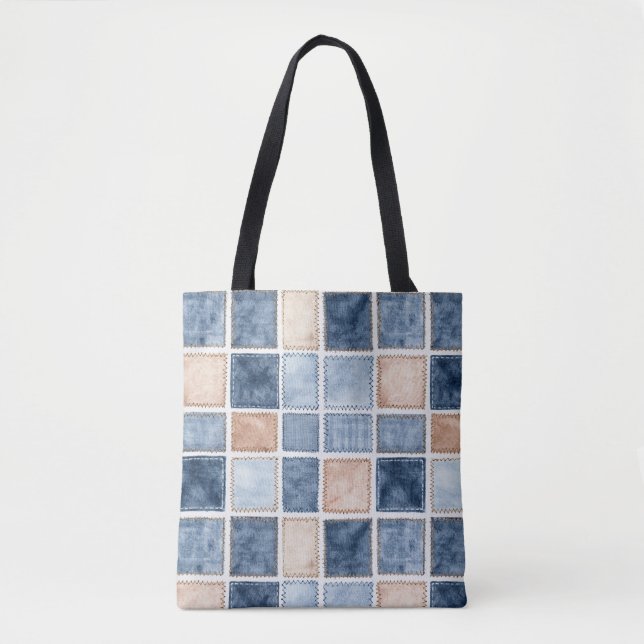 Bolsa Tote Faux Cream Denim Blue Jean (Frente)