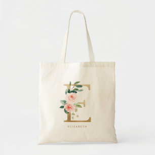 Bolsa Tote Faux Gold Foil Floral E Monograma Bridesmaid