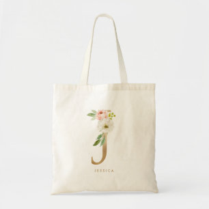 Bolsa Tote Faux Gold Foil Floral - Letra J Monograma Bridesma