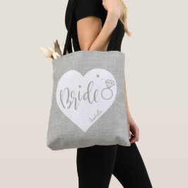 Bolsa Tote Faux Linen Heart & script bridesmaid personalizado