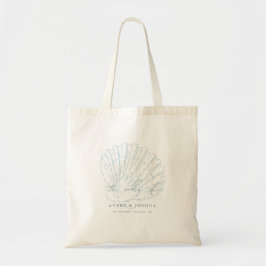 Bolsa Tote Favor de casamento de concha desenhada à mão azul 