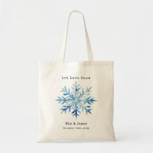 Bolsa Tote Favor de casamento de inverno Floco de Neve Azul