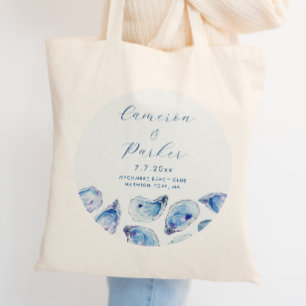 Bolsa Tote Favor de Casamento de Oyster Blue Watercolor