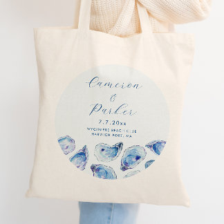 Bolsa Tote Favor de Casamento de Oyster Blue Watercolor