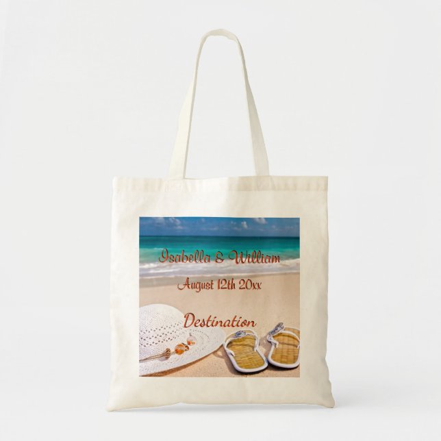 Bolsa Tote Favor de Casamento de Praia Tropical Summer Palm B (Frente)