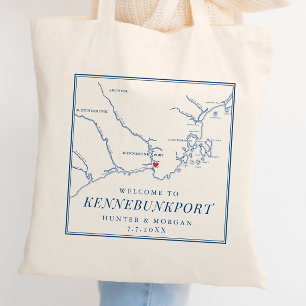 Bolsa Tote Favor de casamento do Resort Nonantum Mapa de Kenn