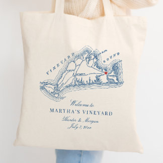 Bolsa Tote Favor de Casamento Edgartown MA Azul Marinho Bem-V