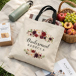 Bolsa Tote Favor de Dama de Honra Floral Vermelho Borgonha Rú<br><div class="desc">Saco de Favor de Dama de Honra Floral Vermelho Borgonha Rústico.</div>