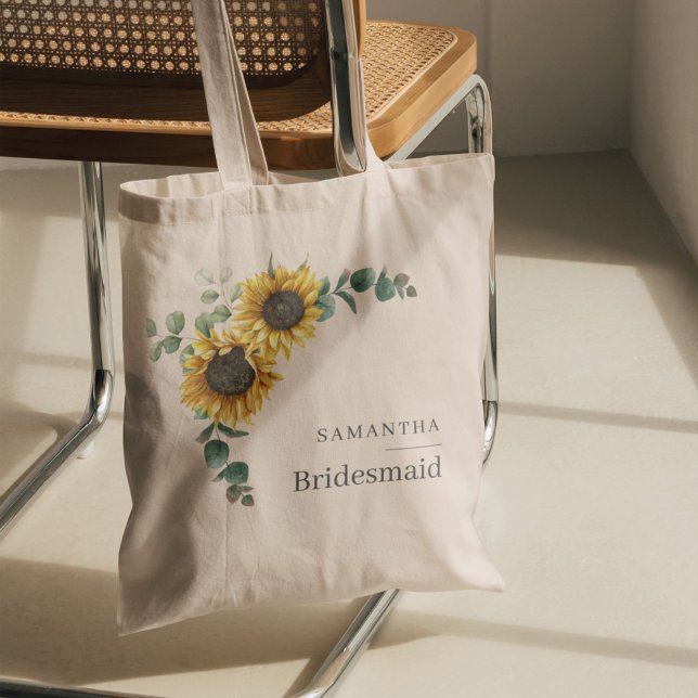 Bolsa Tote Favor de Damas de Honra Flor de Eucalipto Girassol (Sunflower Eucalyptus Bridesmaid Tote Bag)