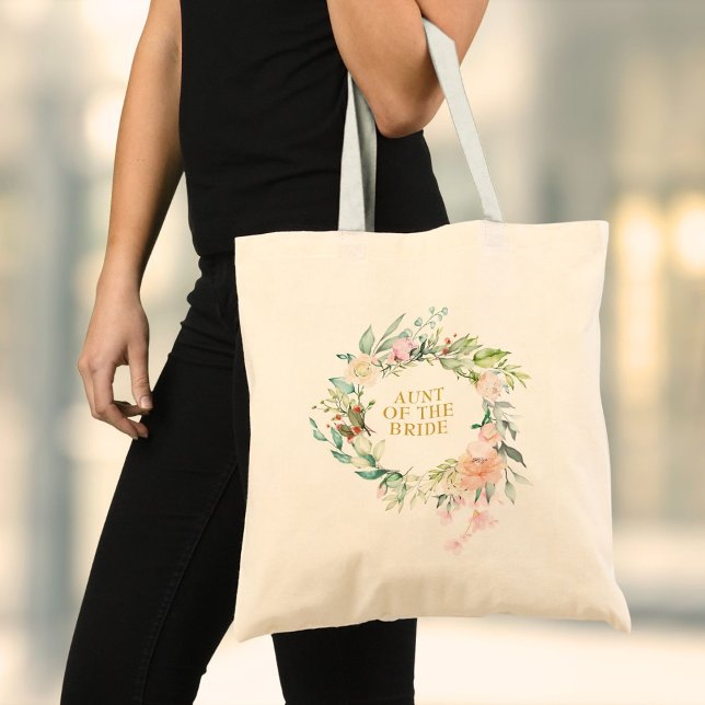 Bolsa Tote Favor de Damas de Honra Floral com Aguarela Verde (Watercolor Greenery Floral Bridesmaid Favor Tote Bag)