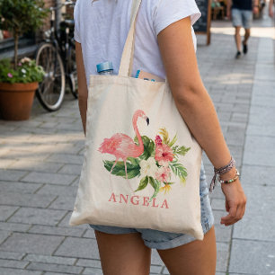 Bolsa Tote Favor de Damas de Honra Floral Tropical Flamingo