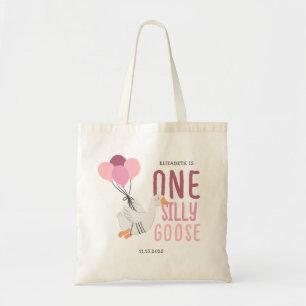 Bolsa Tote Favor do primeiro aniversario Ganso Rosa Um Bobo