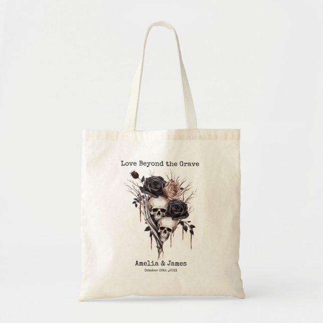 Bolsa Tote Favoritos de Casamento de Tema de Halloween ou Gót (Frente)