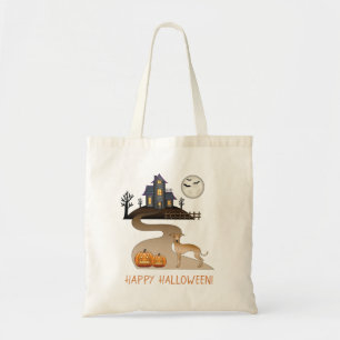 Bolsa Tote Fawn Italiano Greyhound e Halloween Casa Assombrad