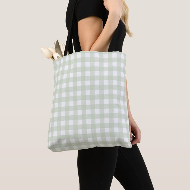 Bolsa Tote Faye Gingham Pastel Green (Close Up)
