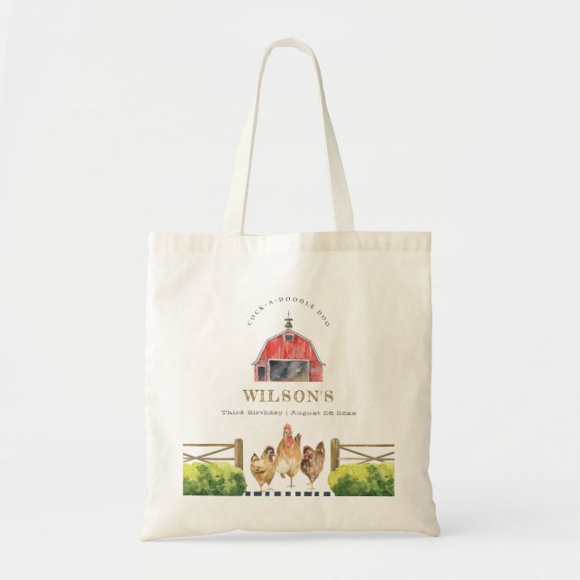 Bolsa Tote Fazenda de frango vermelho Aniversário de criança  (Frente)