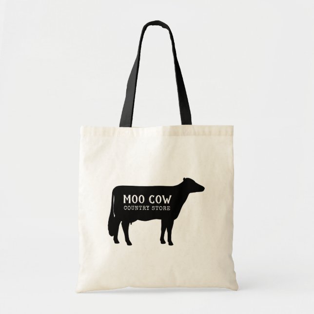 Bolsa Tote Fazenda Personalizada de Vaca de Holstein Negro (Frente)