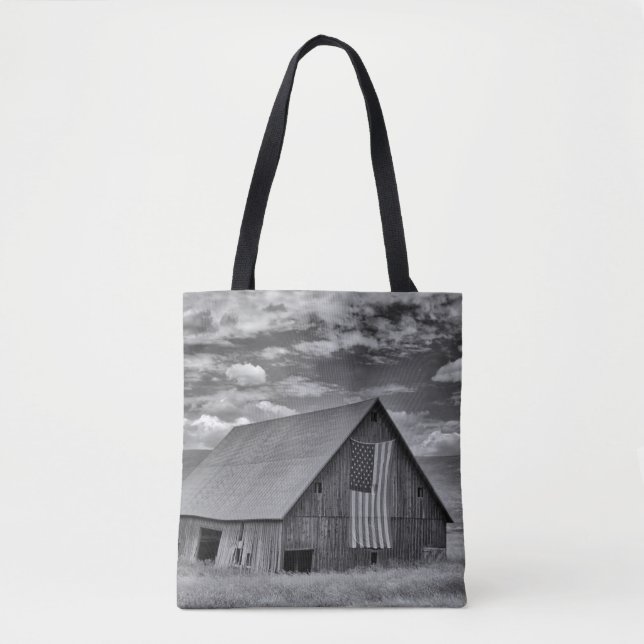 Bolsa Tote Fazendas | Cena BW American Flag Barn (Frente)