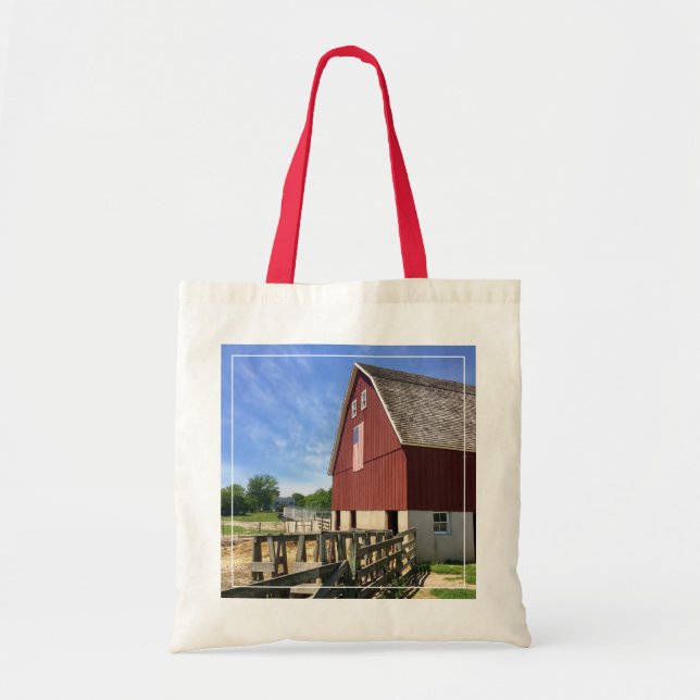 Bolsa Tote Fazendas | Red Barn Com Bandeira Americana (Frente)