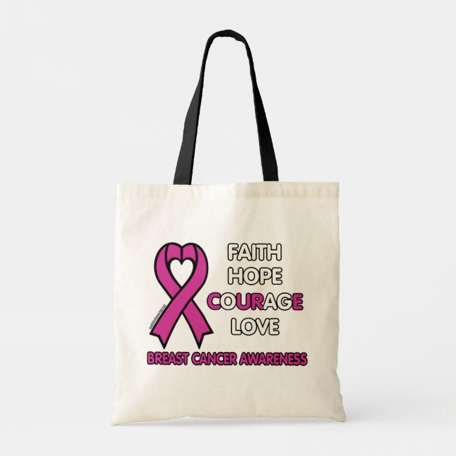 Bolsa Tote Fé Esperança Coragem Amor... Cancer De Mama (Verso)
