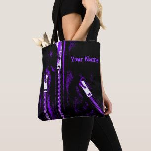 Bolsa Tote Fecha o nome roxo do impressão por todo o lado na