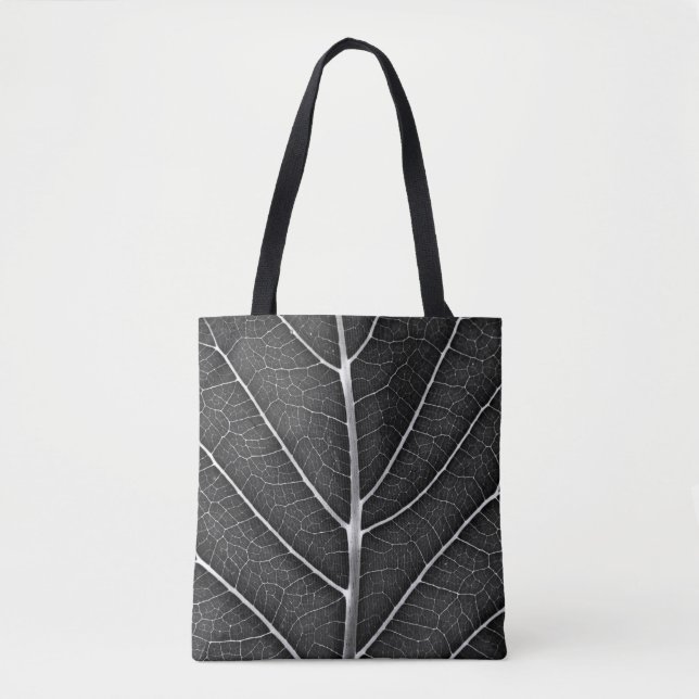 Bolsa Tote Fecho de folhas brilhantes a preto e branco (Frente)