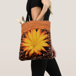Bolsa Tote Feijão-de-café castanho, margarida-amarela