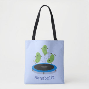Bolsa Tote Feijão verde-grão-branco em cartoon trampoline