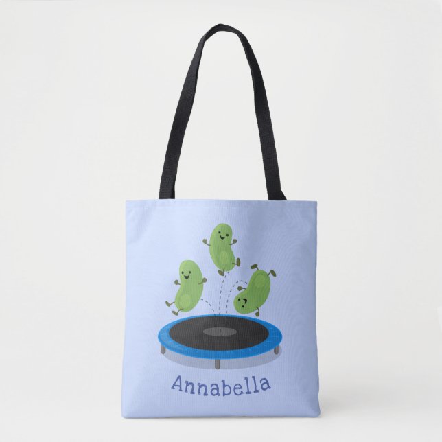 Bolsa Tote Feijão verde-grão-branco em cartoon trampoline (Frente)