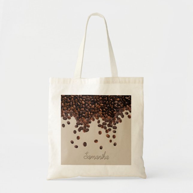 Bolsa Tote Feijões de Café de Texto Personalizado (Frente)