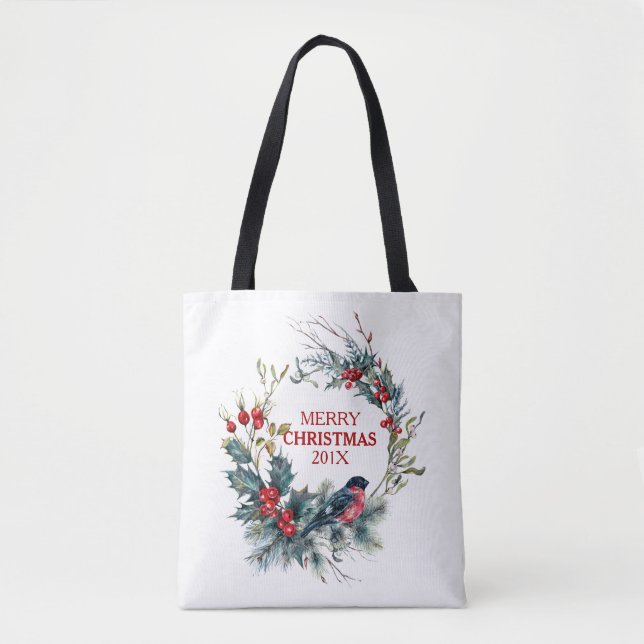 Bolsa Tote Feira de Natal Holly & Bullfinch (Frente)