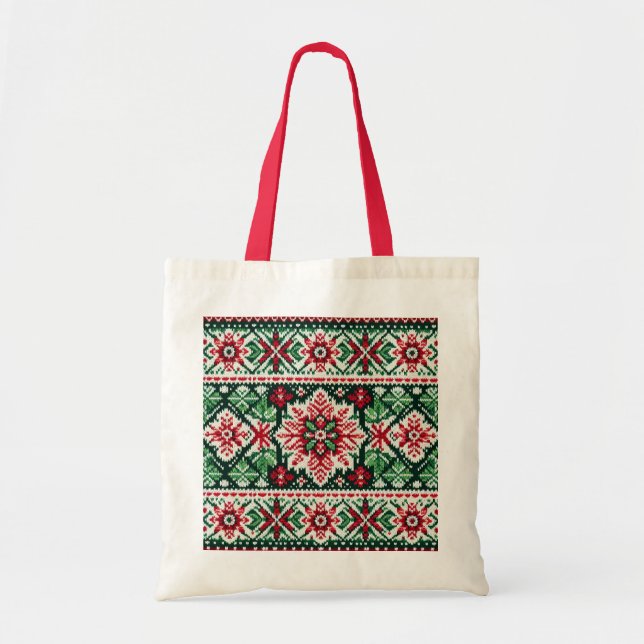 Bolsa Tote Feira de Natal/Inverno vermelha e verde (Frente)