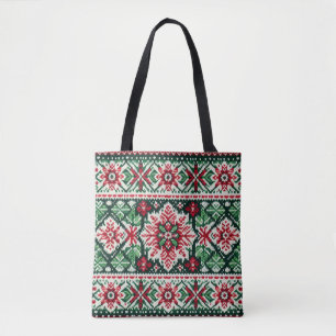 Bolsa Tote Feira de Natal/Inverno vermelha e verde