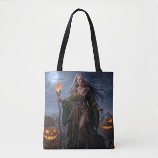 Bolsa Tote Feiticeira da Terra do Campo de Abóbora Iluminado