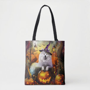 Bolsa Tote Feiticeira de Halloween e Abóbora Samoyed Samoyed